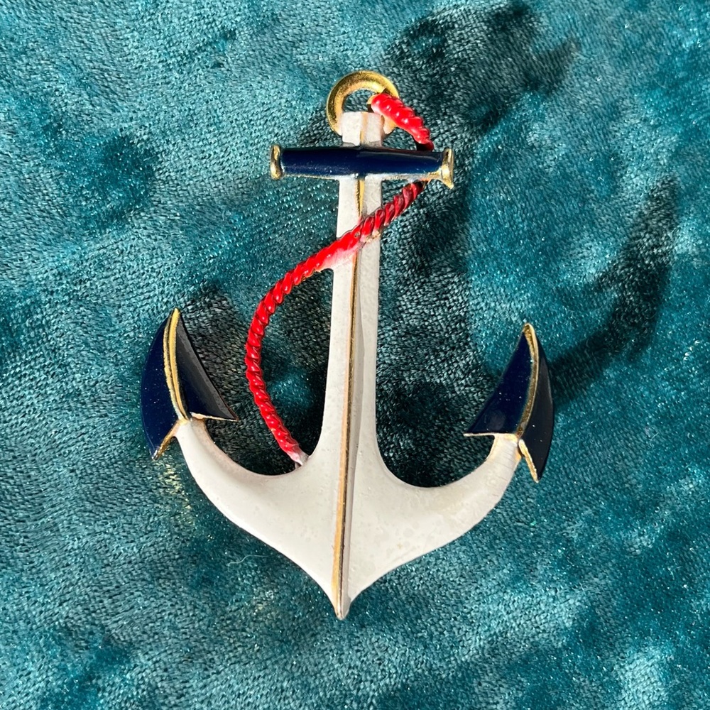 Vintage Enamel Anchor Brooch